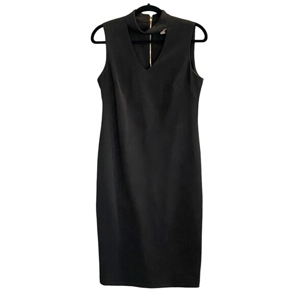 Calvin Klein Sleeveless V-Neck Choker Obsidian Black Knit Sheath Dress Size 8 - Picture 5 of 7